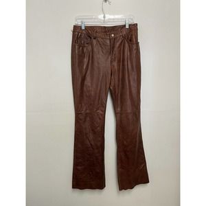 Vintage Brown Leather Pants Express Global Flare Boot Cut Women's 9/10